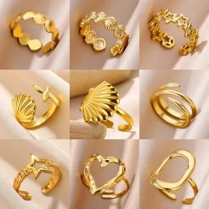 316L Stainless Steel Shell Rings for Women Adjustable Gold Color Little Star Open Rings Female Jewelry Weddings Gifts New Trendy