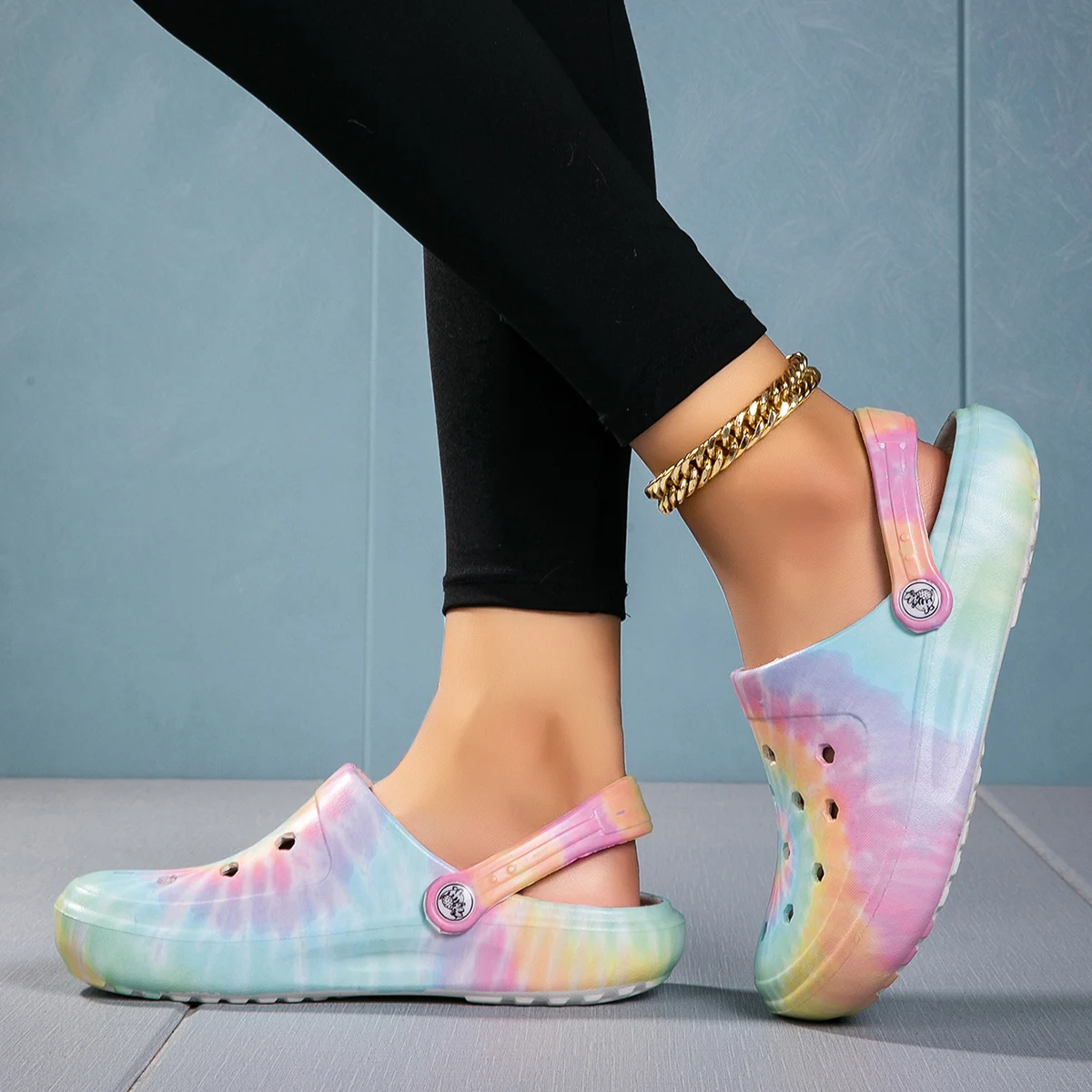 Garden Clogs Comfortable Women's Tie-dye Pattern Clogs, Slip On Lightweight Two-way Wear Clogs, Non-slip Summer Beach Slides 666 - Image 5