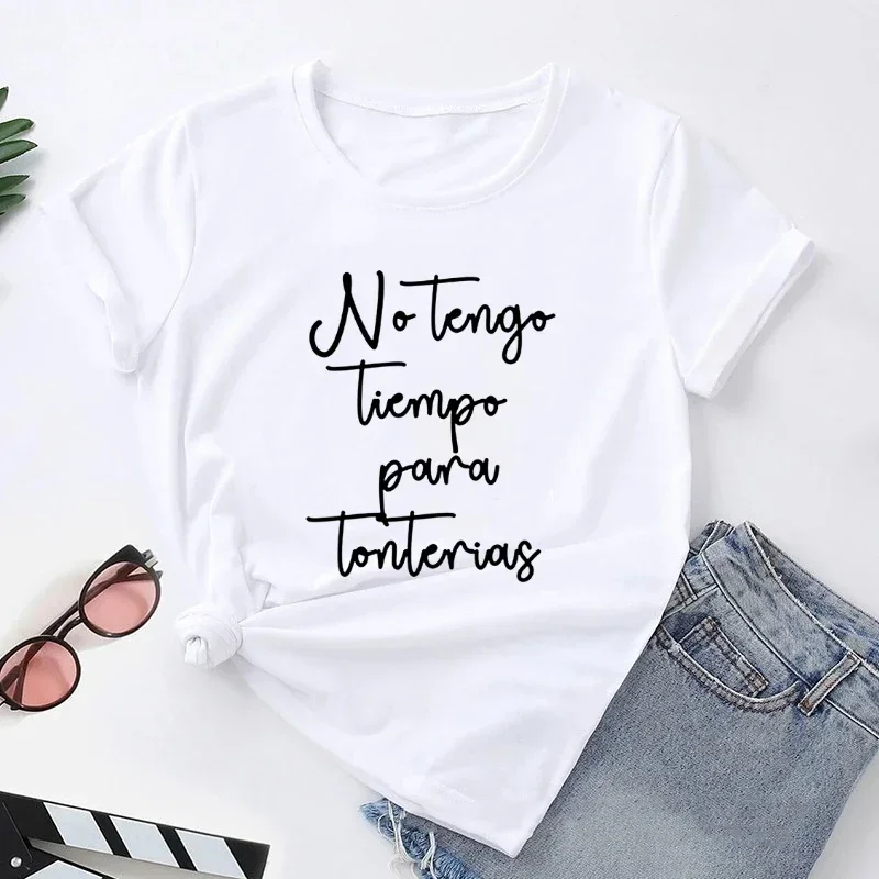 I Don't Have Time For Nonsense Spanish Phrase Camiseta Mujer Women T-shirt Tops Short Sleeve Básico Tshirt for Lady - Image 2