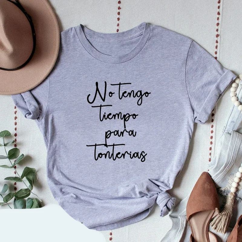I Don't Have Time For Nonsense Spanish Phrase Camiseta Mujer Women T-shirt Tops Short Sleeve Básico Tshirt for Lady - Image 3