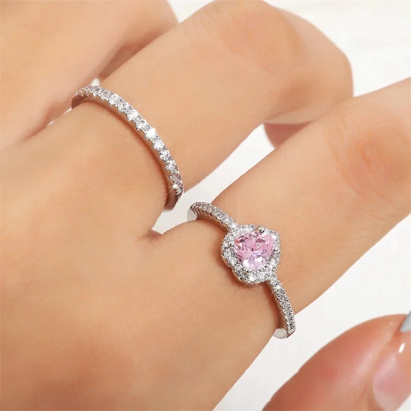 ZAKOL Exquisite Clear Pink Zircon Heart Engagement Ring for Women Charm Shiny AAA CZ Wedding Ring Jewelry Gift - Image 2