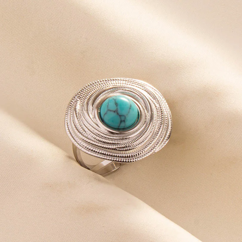 1pc Boho Turquoise Ring Hippie Stainless Steel Light Blue Gemstone Silver Adjustable Ring Women Ethnic Rings Bohemian Jewelry - Image 5
