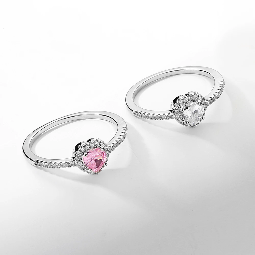 ZAKOL Exquisite Clear Pink Zircon Heart Engagement Ring for Women Charm Shiny AAA CZ Wedding Ring Jewelry Gift - Image 5