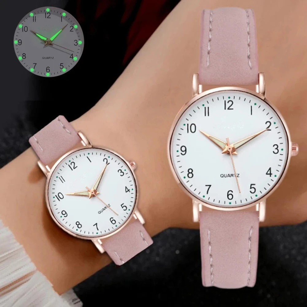 Women Glow in The Dark Round Dial Wrist Watch Leather Strap Retro Quartz Watch Designer Wrist Watches for Casual Daily Office - Image 4