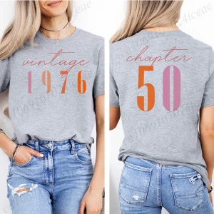 Fashion Women's T Shirts Clothing Vintage 50th Birthday Women Aesthetic T-shirts Classic 1976 Graphic 50 Bday Casual Tee Shirts