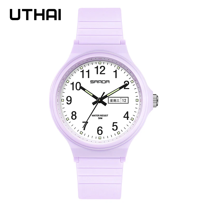 UTHAI L02 Women's Watch Fashion Simple Men's Electronic Quartz Clock Double Calendar 30M Waterproof Student Sports Wristwatches - Image 3