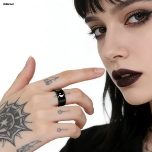 New Couple Rings Silver Black Color Sun Moon Stainless Steel Ring For Women Men Wedding Fashion Jewelry Valentine's Day Gift
