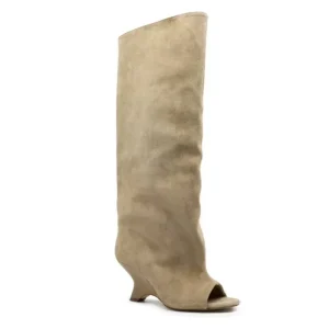 2026 Spring and Autumn Thick High Heels Women's Knee Boots Fashion Open Toed Mid Heeled Boots 34-44 Large Women's Shoes