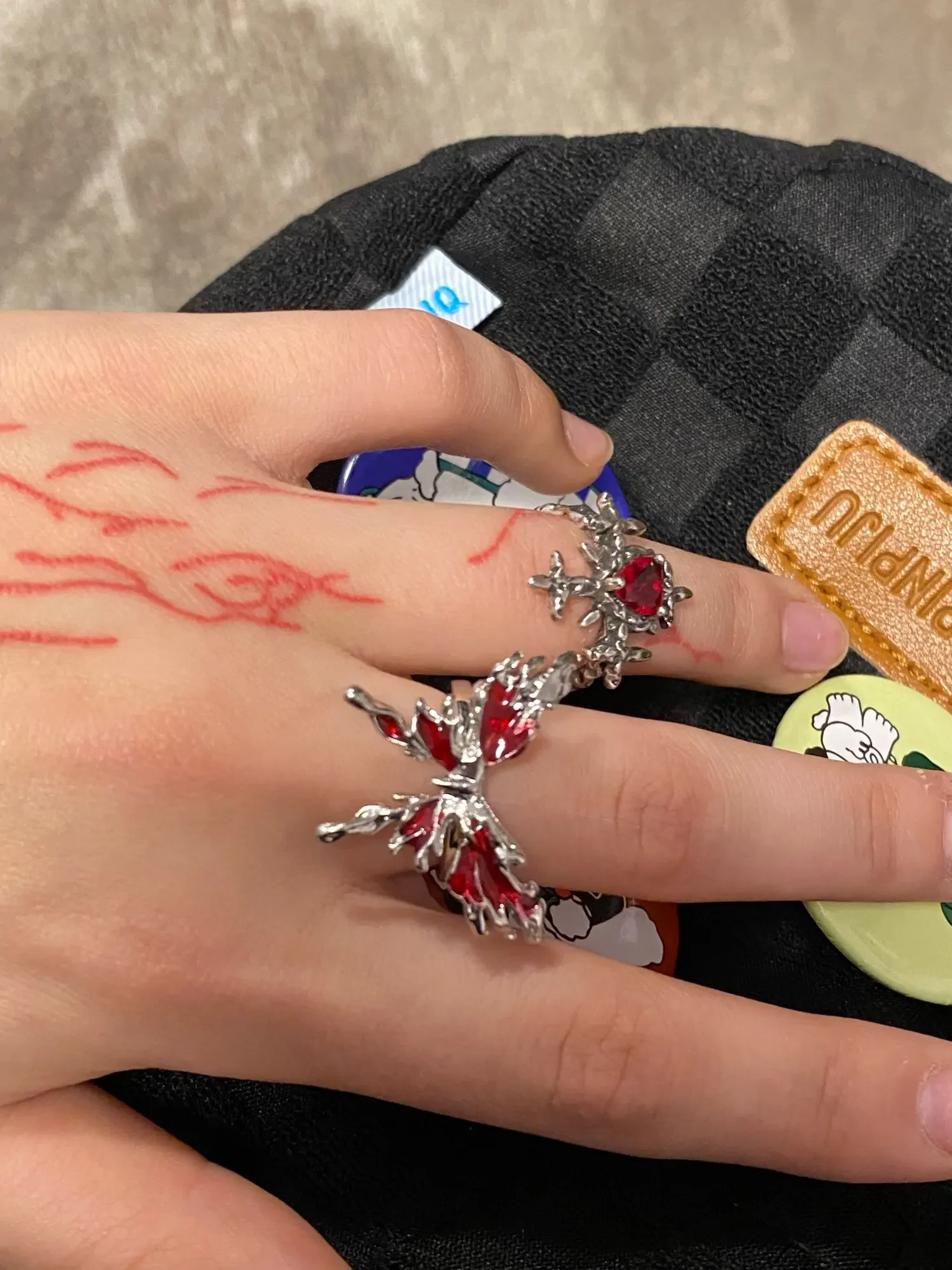 Goth Punk Retro Red Crystal Love Heart Cross Geometry Irregular Open Ring Set Y2K Halloween Accessories For Women Kpop Jewelry - Image 6