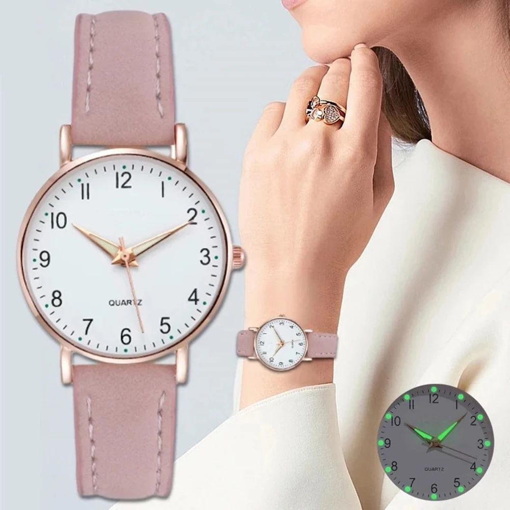 Women Glow in The Dark Round Dial Wrist Watch Leather Strap Retro Quartz Watch Designer Wrist Watches for Casual Daily Office - Image 2
