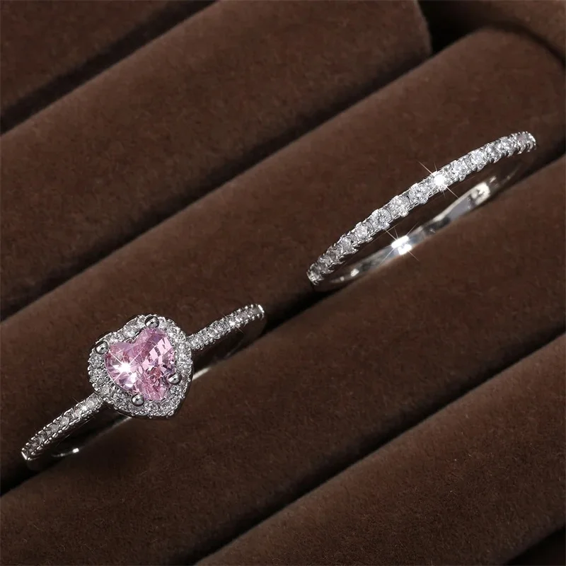 ZAKOL Exquisite Clear Pink Zircon Heart Engagement Ring for Women Charm Shiny AAA CZ Wedding Ring Jewelry Gift - Image 3