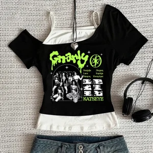 Katseye cropped top female japanese cutecore meme baddie dollette t-shirt meme manga goth